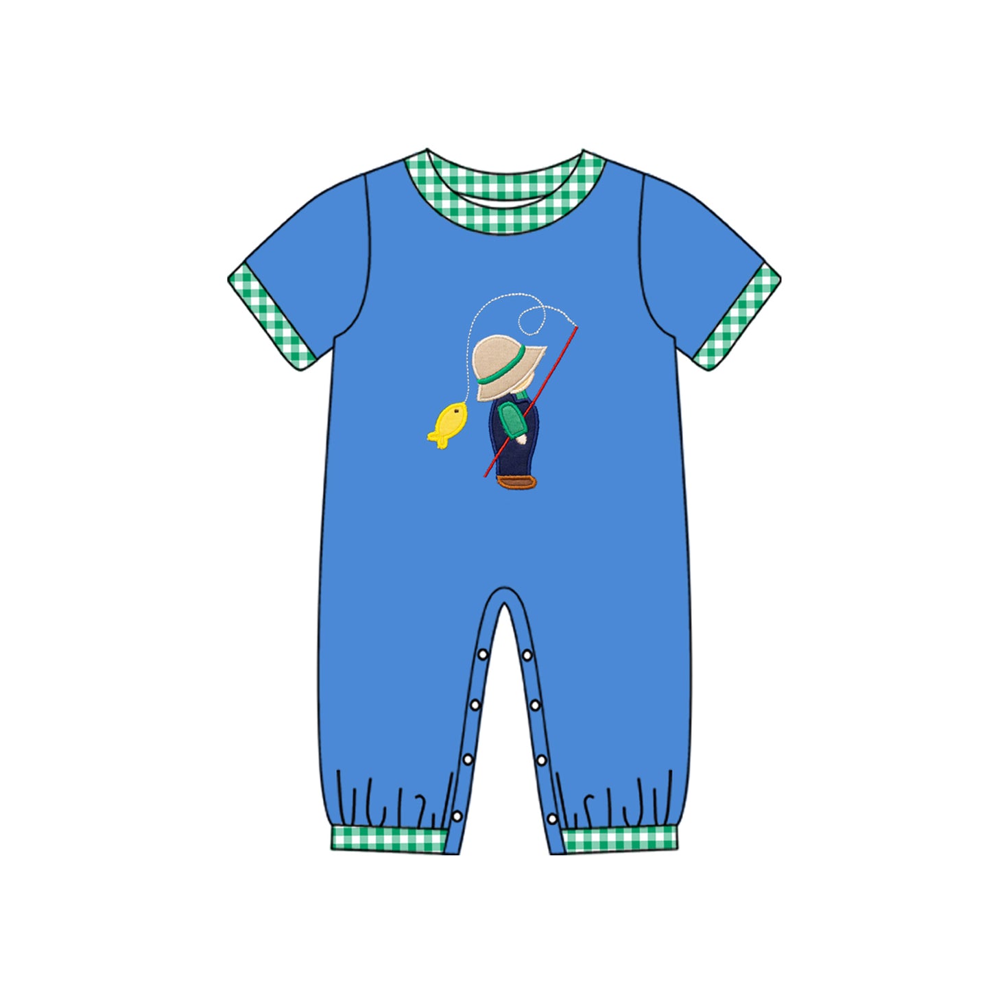 Blue short sleeves fishing baby boy romper