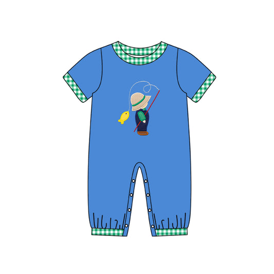 Blue short sleeves fishing baby boy romper