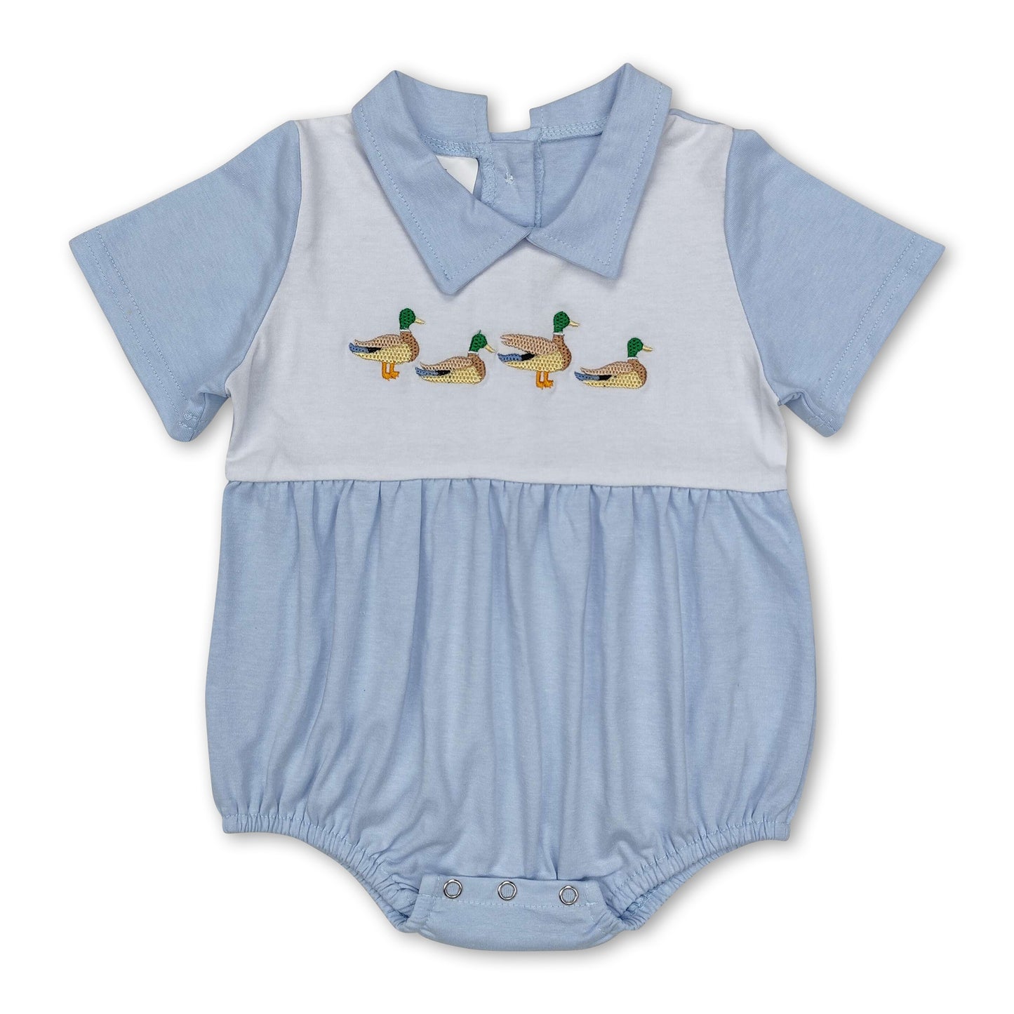 Light blue short sleeves duck baby boy romper