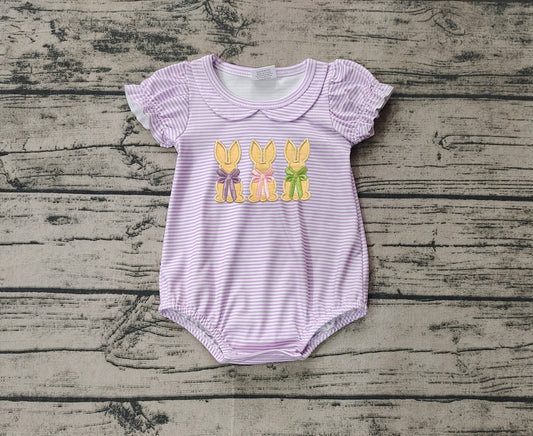 Lavender stripe flutter sleeves bunny baby girls Easter romper