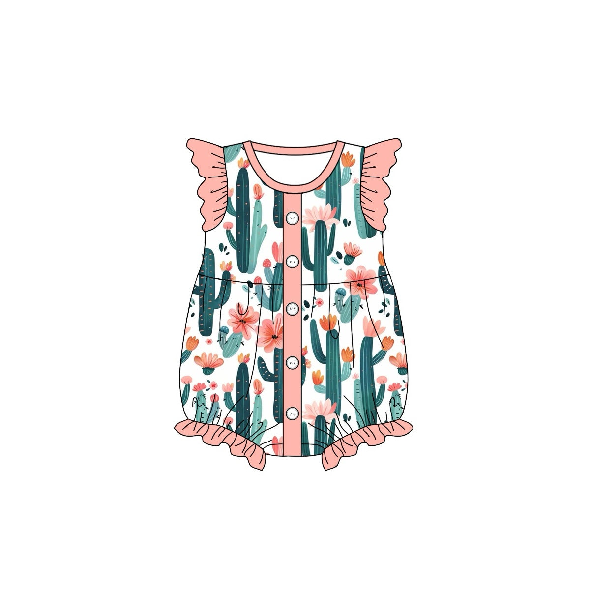 Flutter sleeves cactus floral baby girls summer romper