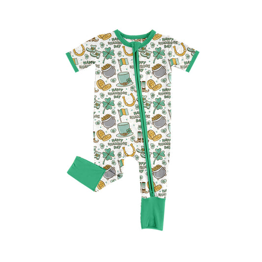 Happy shamrock day baby St Patrick's zipper romper