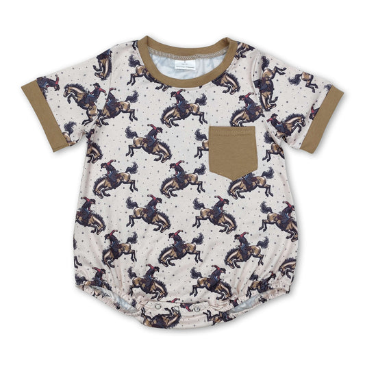 Short sleeves pocket horse rodeo western baby romper