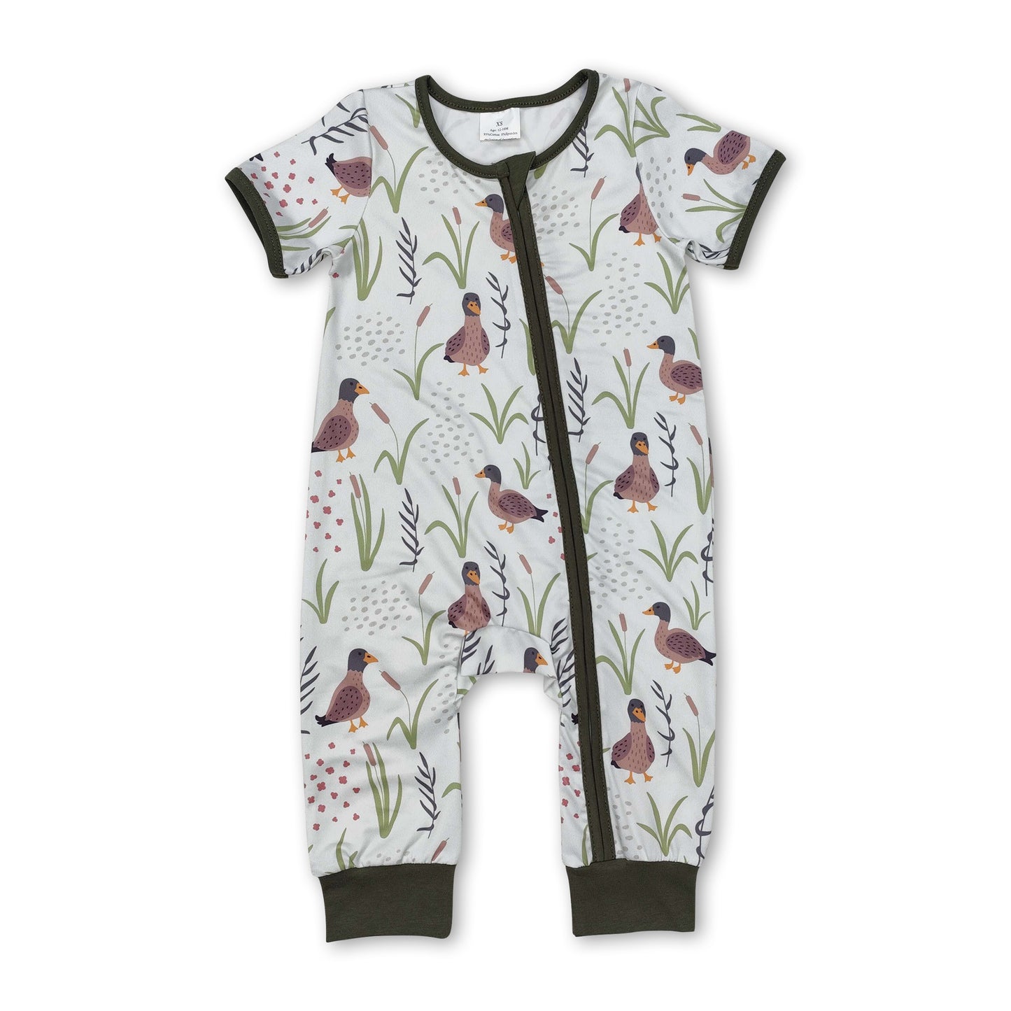 Short sleeves duck grass baby boy zipper romper