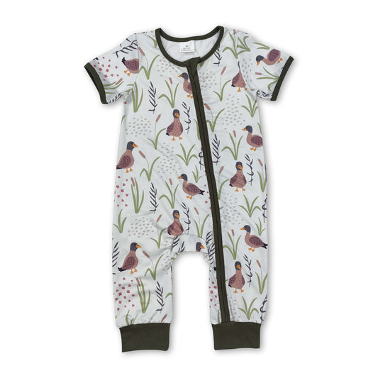 Short sleeves duck grass baby boy zipper romper