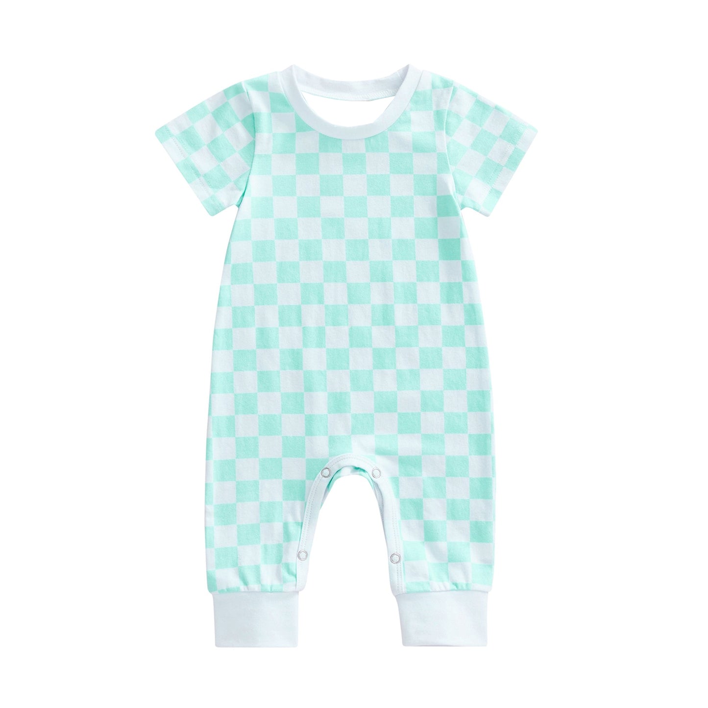 Short sleeves mint plaid baby boy romper