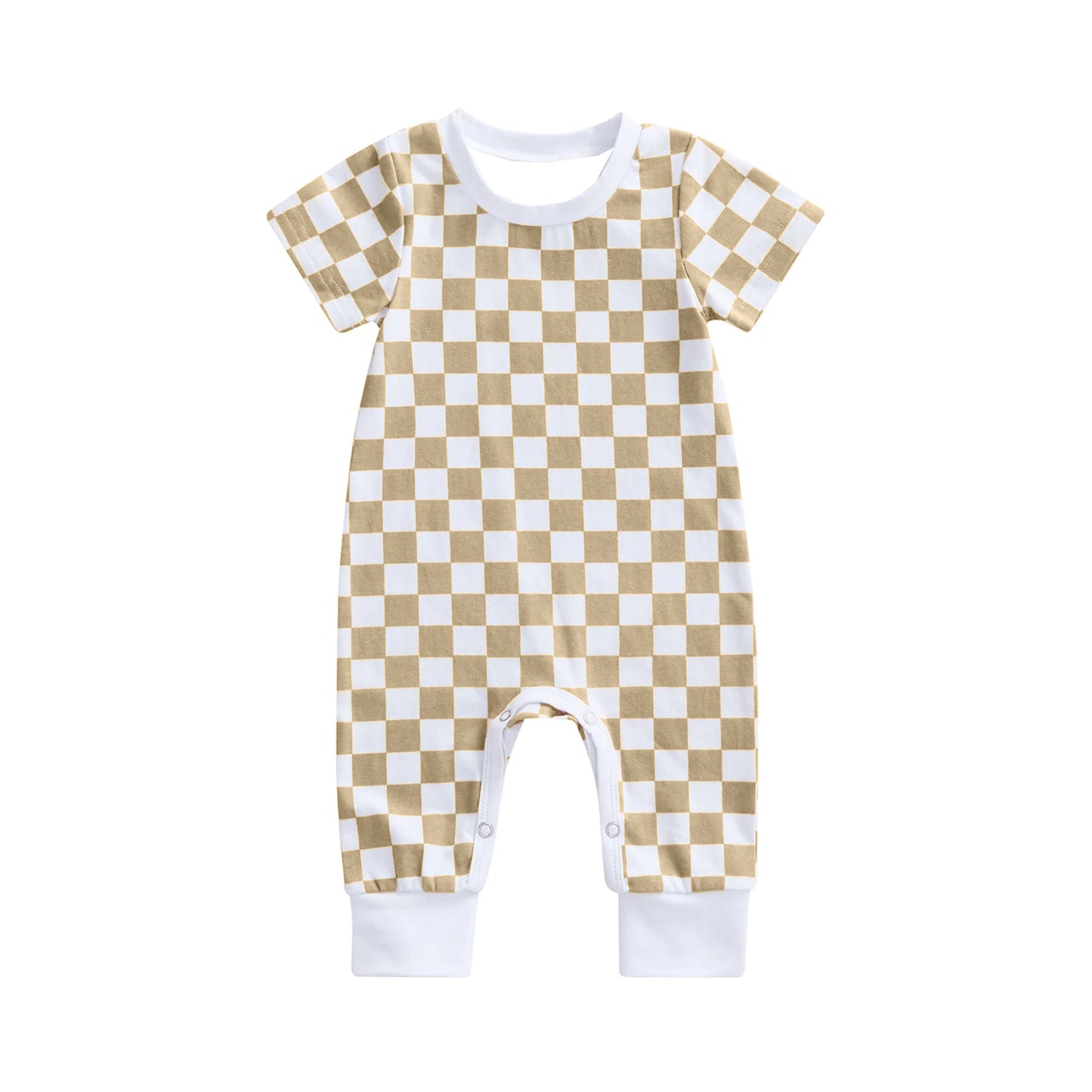 Short sleeves khaki plaid baby boy romper