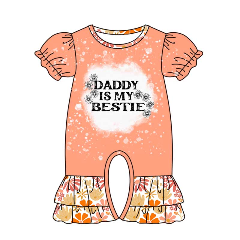 Daddy is my bestie bleached floral ruffle baby girls romper