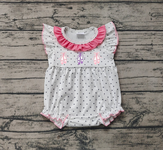 Polka dots flutter sleeves shoes baby girls romper