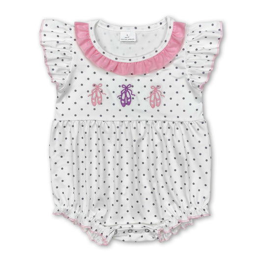 Polka dots flutter sleeves shoes baby girls romper