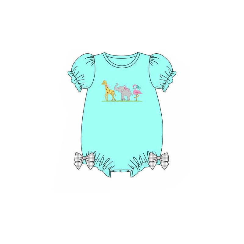 Short sleeves giraffe elephant flamingo baby girl romper