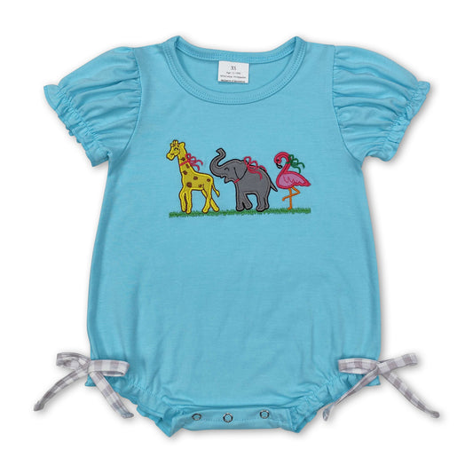 Short sleeves giraffe elephant flamingo baby girl romper