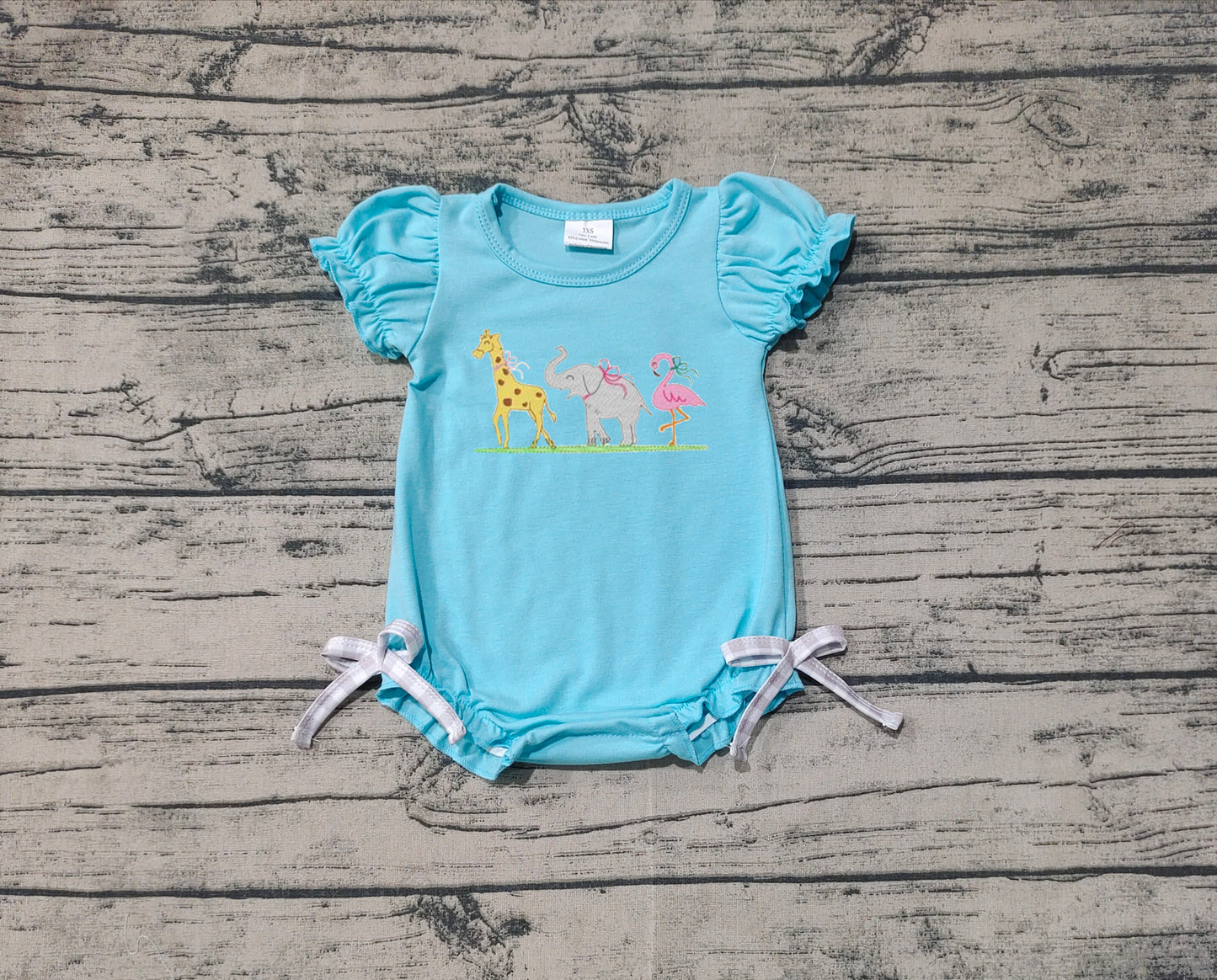 Short sleeves giraffe elephant flamingo baby girl romper