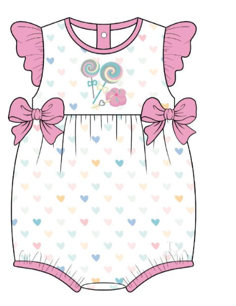 Flutter sleeves lollipop heart baby girls valentine's romper