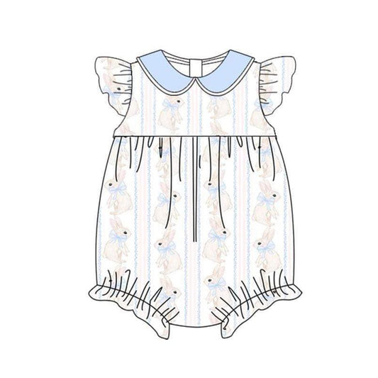 Flutter sleeves light blue bow baby girls Easter romper