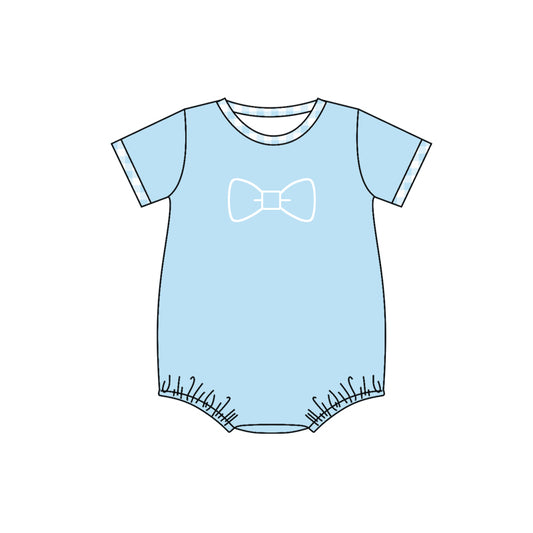 Short sleeves light blue bow tie baby boy romper