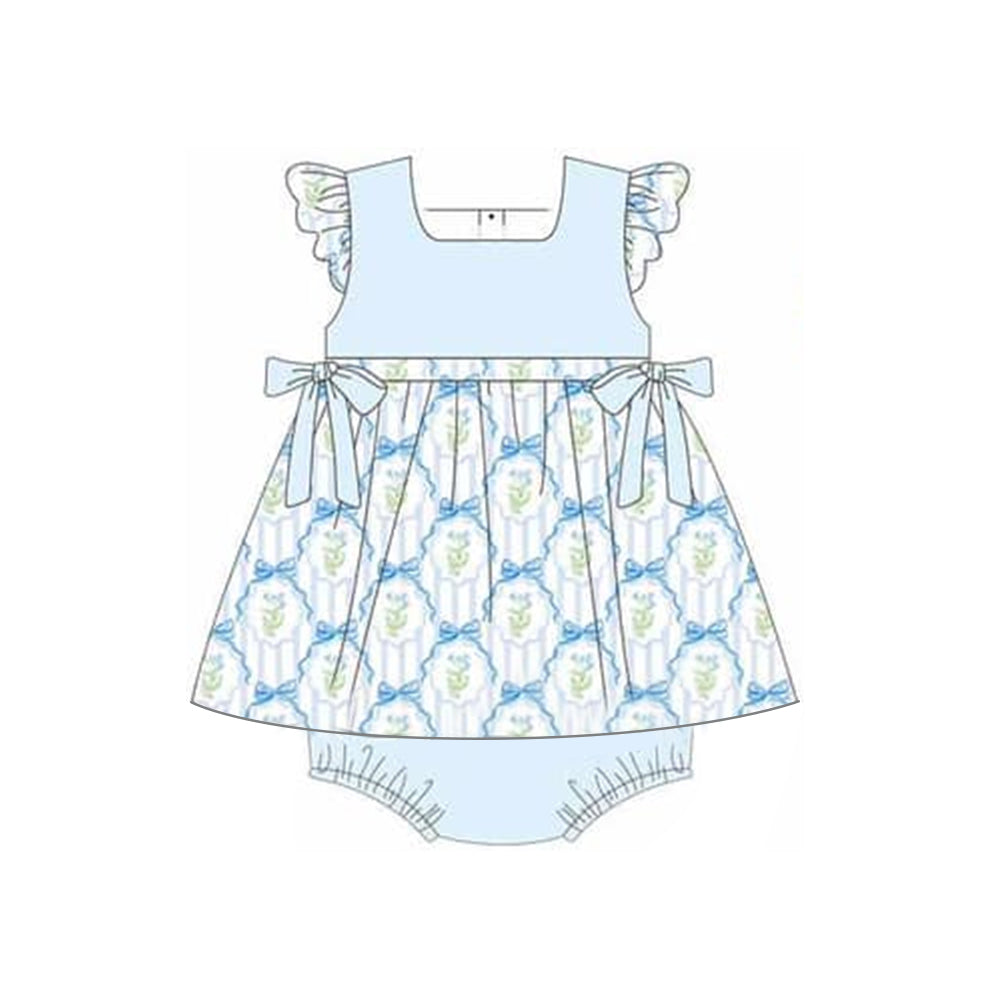 Flutter sleeves light blue stripe floral baby girls romper