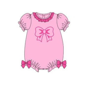 Pink short sleeves bow baby girls romper