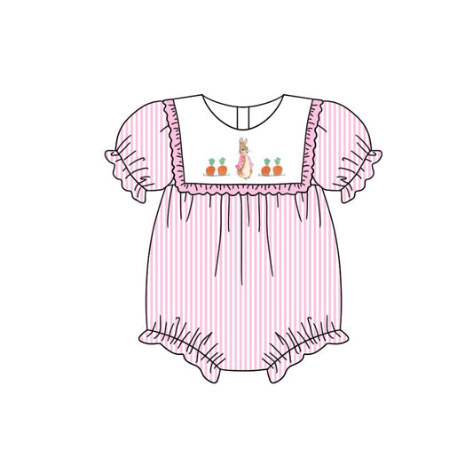 Pink stripe short sleeves carrot bunny baby girls Easter romper