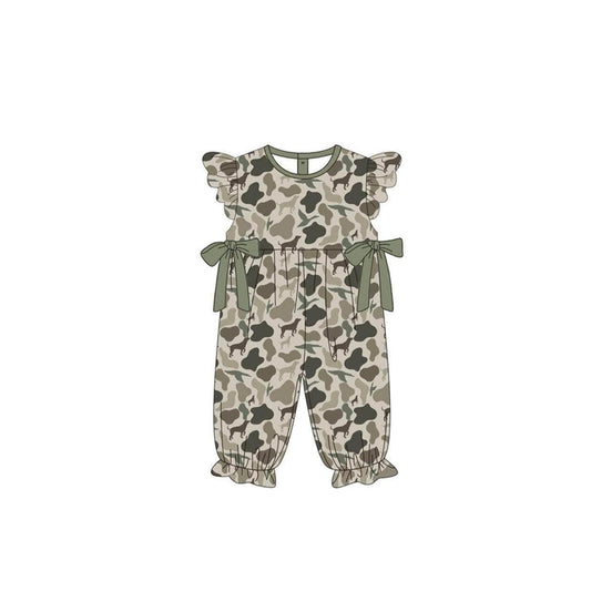 Flutter sleeves duck dog camo baby girls romper