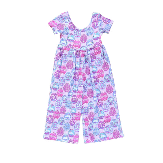 Short sleeves pink eggs baby girls Easter jumpsuit