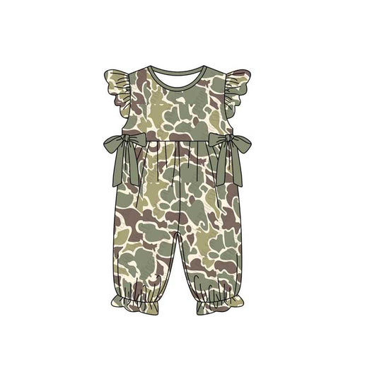 Flutter sleeves camo bow baby girls romper