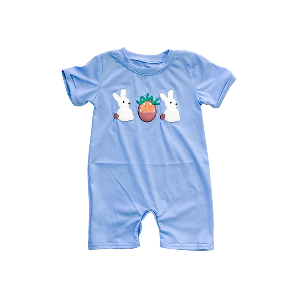 Short sleeves blue bunny eggs baby boy Easter romper