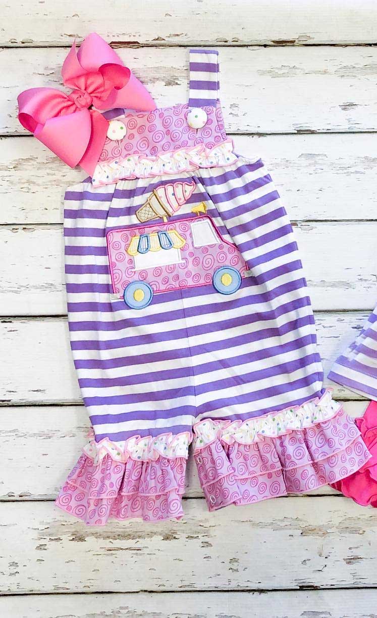 Purple stripe straps ice cream baby girls summer romper