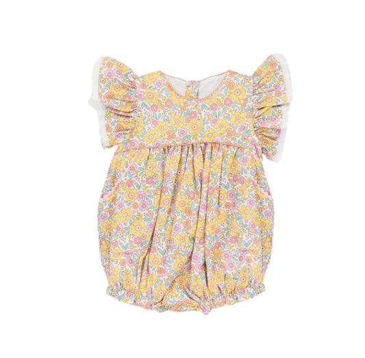 Yellow floral flutter sleeves baby girls romper