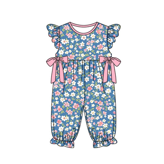 Flutter sleeves floral bow baby girls romper