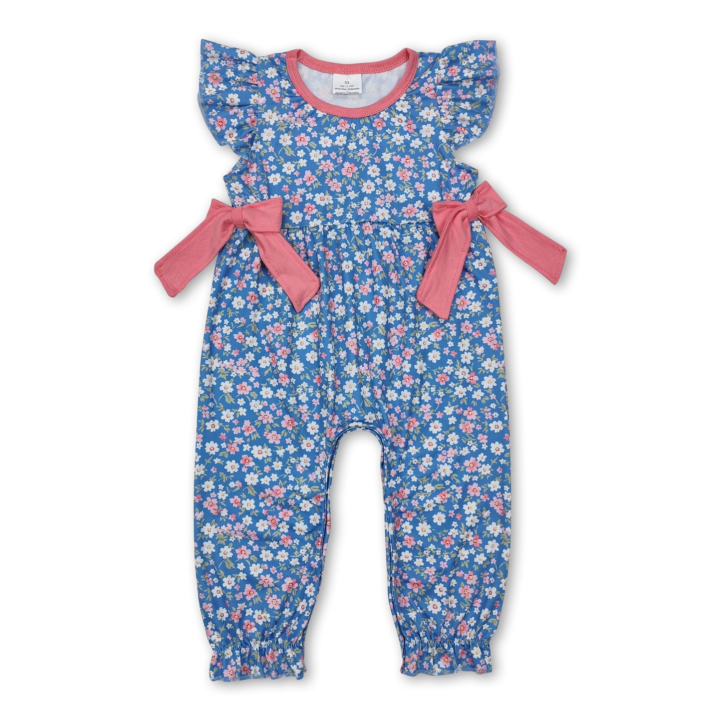 Flutter sleeves floral bow baby girls romper