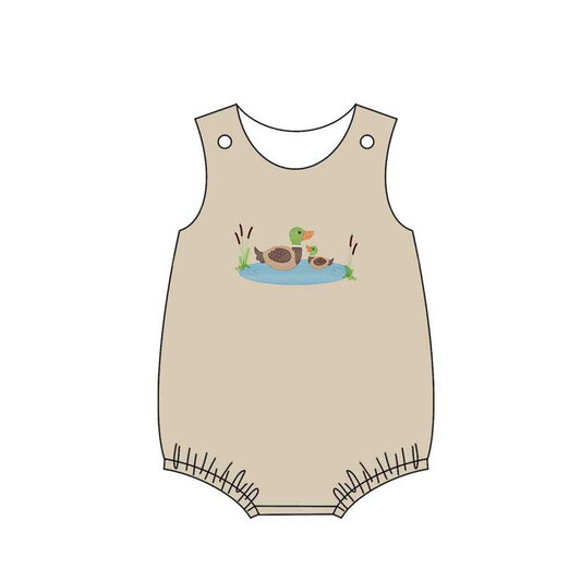 Khaki sleeveless duck baby boy romper