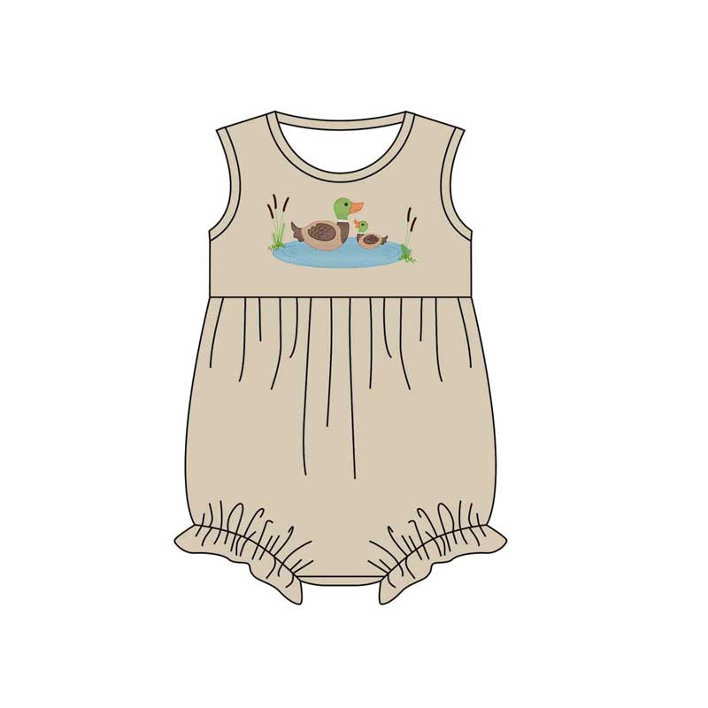 Khaki sleeveless duck baby girls romper