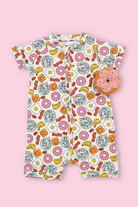 Short sleeves donut banana baby girls zipper romper