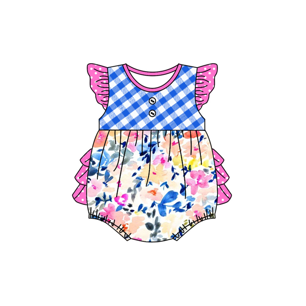 Pink polka dots flutter sleeves floral baby girls romper