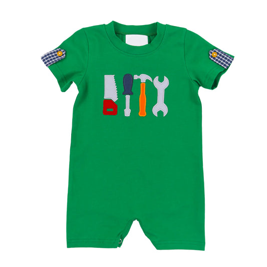 Green short sleeves tools baby boy romper