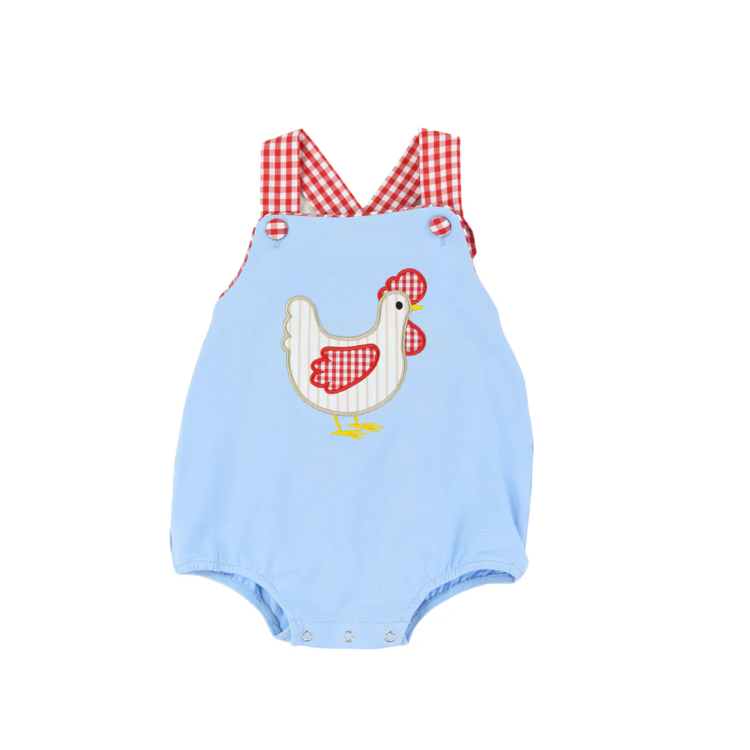 Plaid straps chicken baby girls romper