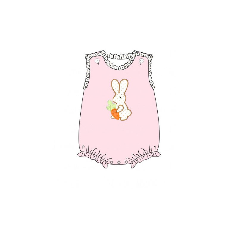 Pink sleeveless bunny carrot baby girls Easter romper