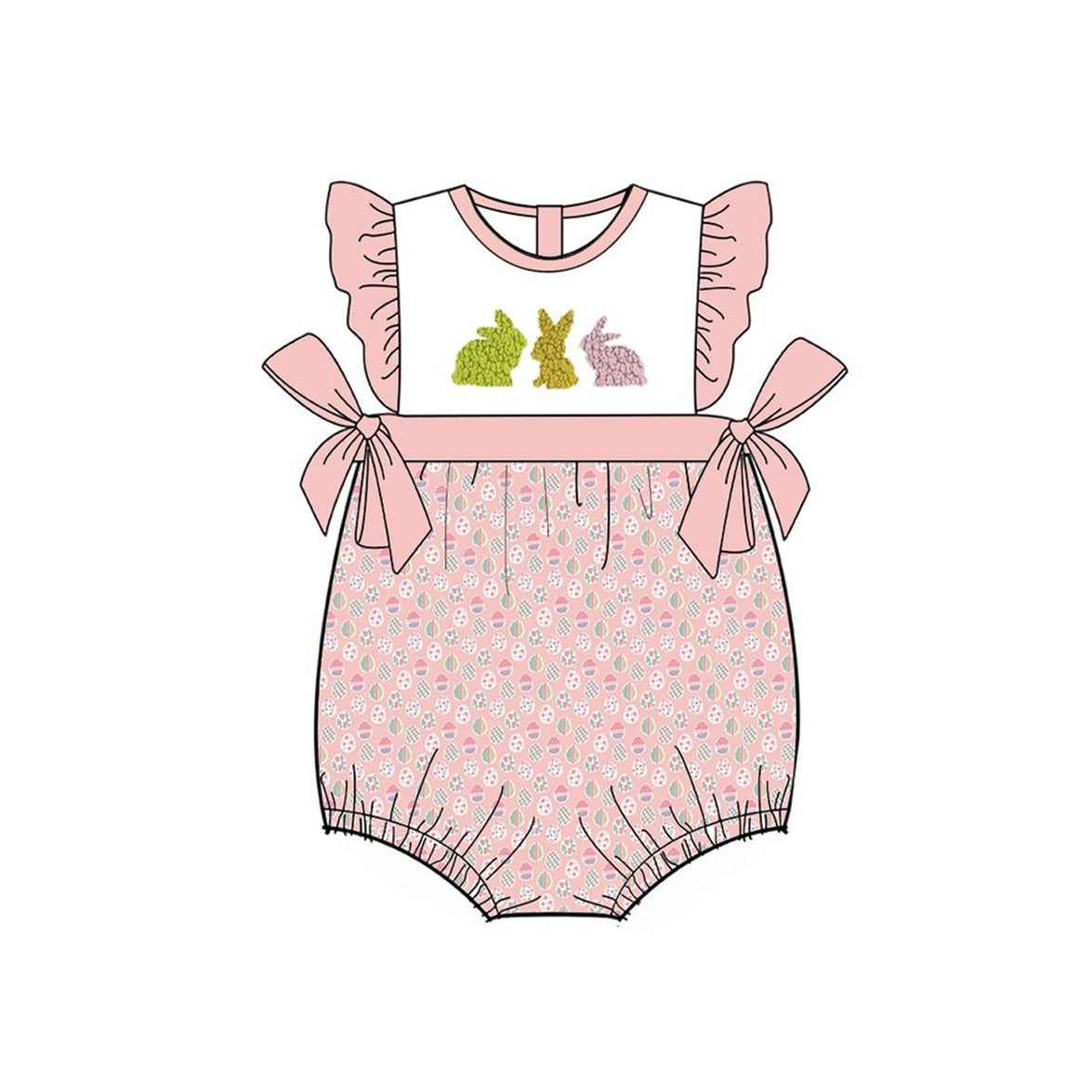 Flutter sleeves bunny eggs baby girls Easter romper