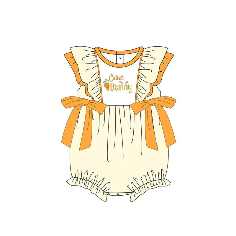 Flutter sleeves cutest bunny carrot baby girls Easter romper