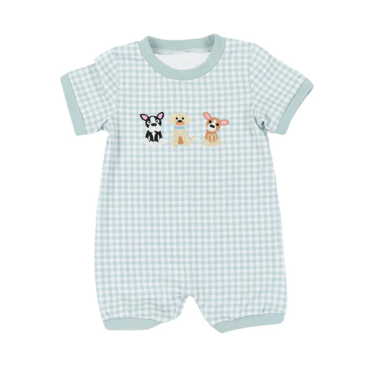 Short sleeves plaid dogs plaid baby boys romper