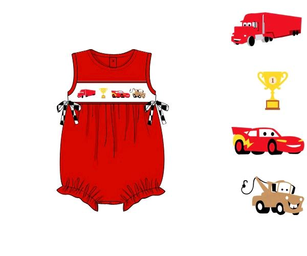 Red sleeveless cars baby girls romper