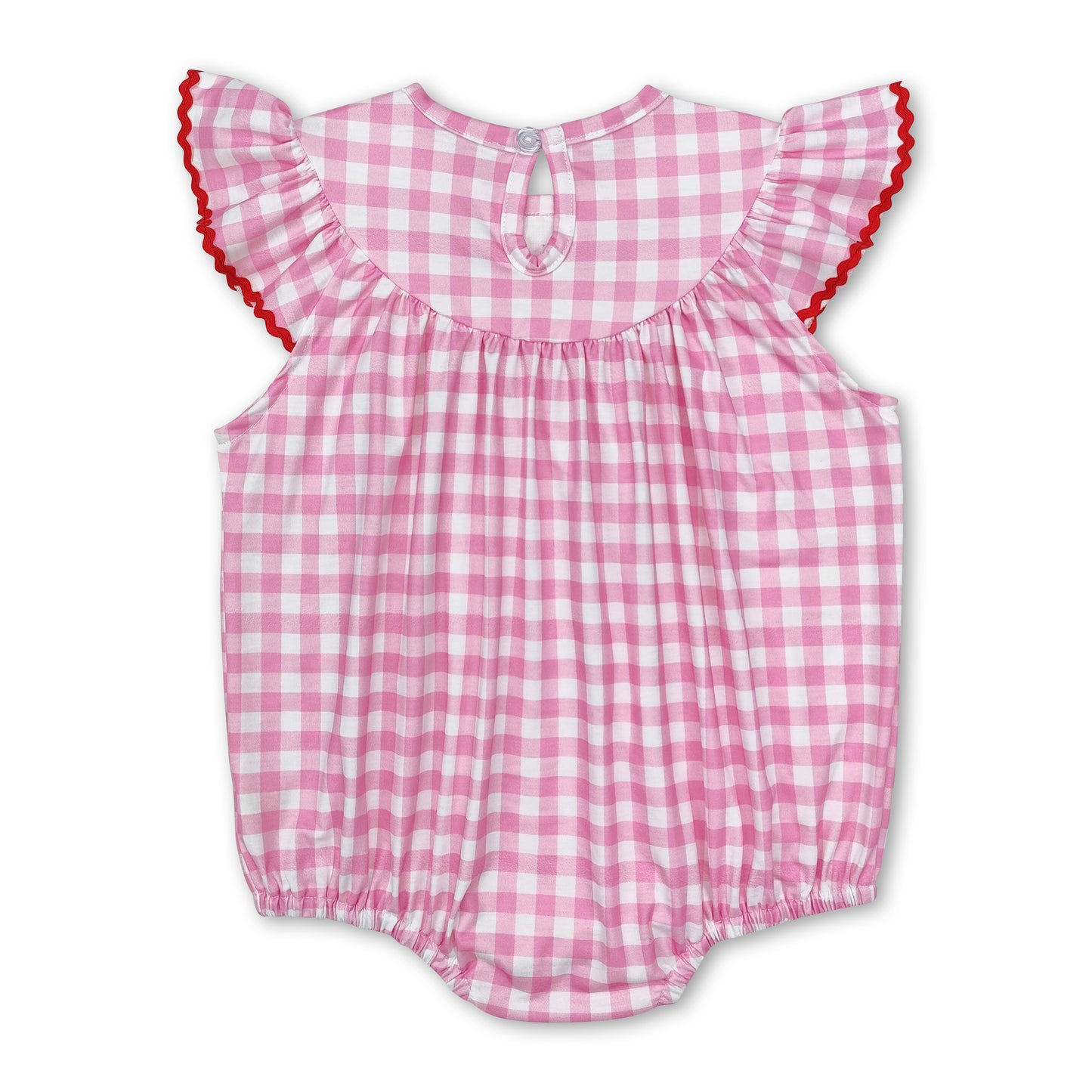 Pink plaid heart bow smocked baby girls Valentine's romper