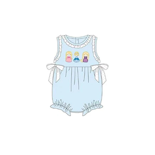 Sleeveless aqua princess ruffle baby girls romper