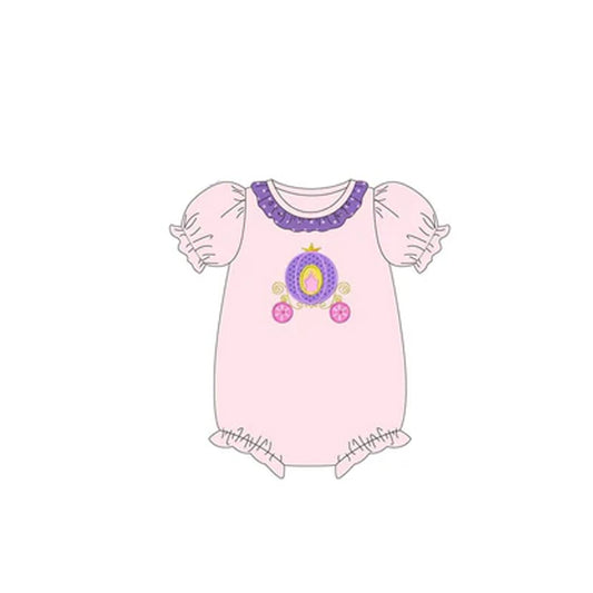 Pink short sleeves carriage princess baby girls romper