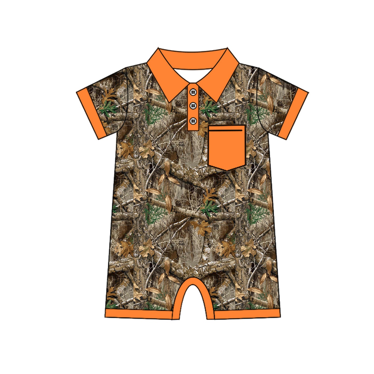 Orange short sleeves pocket camo baby boy polo romper