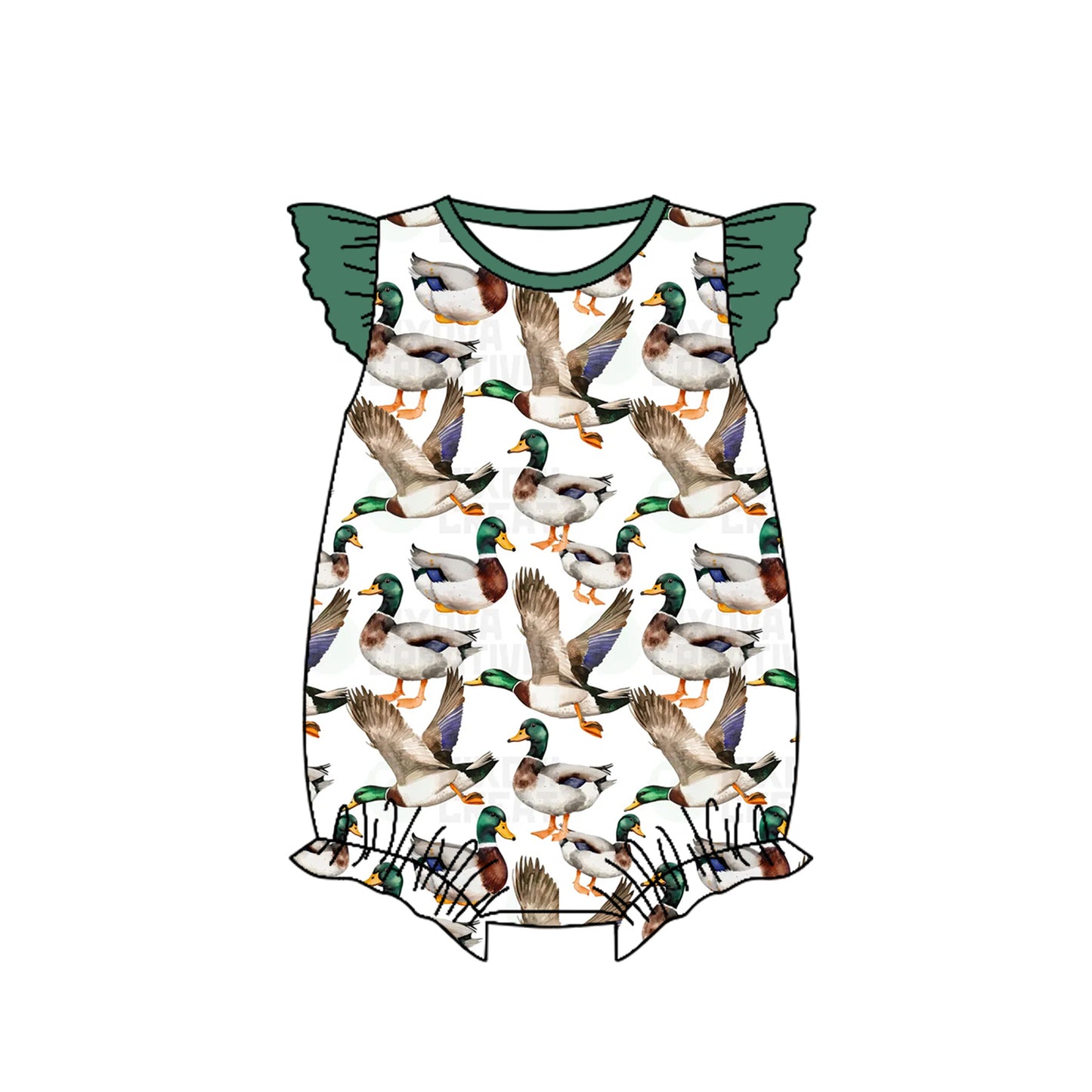 Green flutter sleeves duck baby girls romper