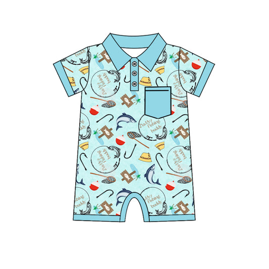 Short sleeves fishing baby boy polo romper