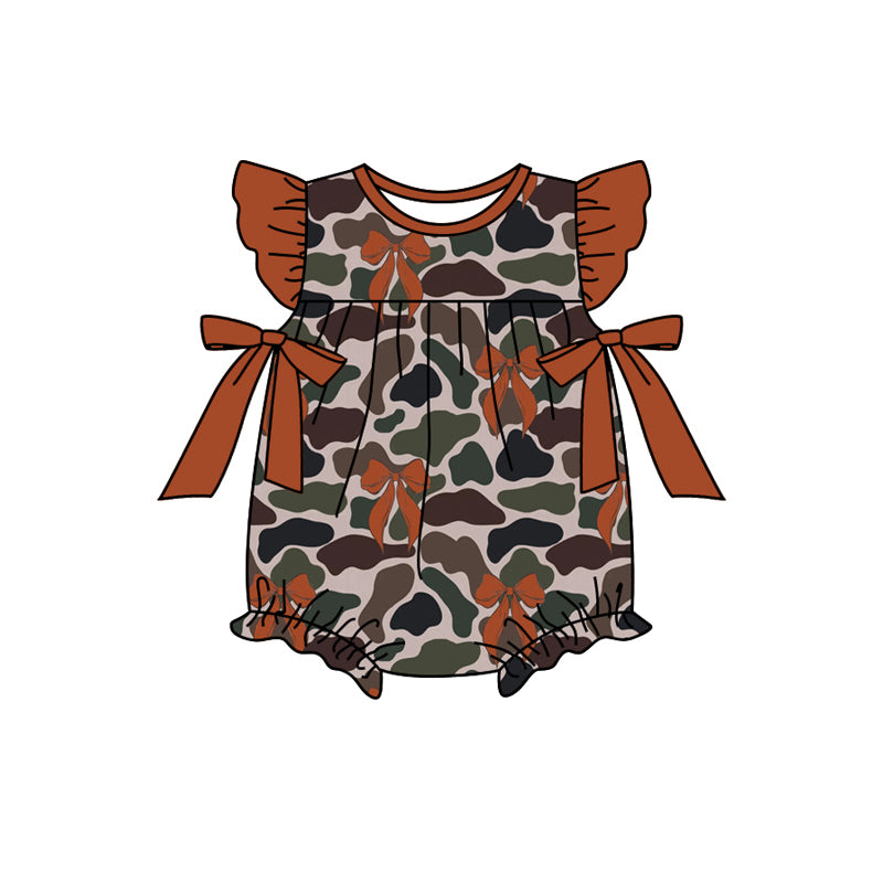 Flutter sleeves camo bow baby girls romper