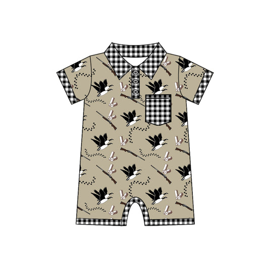 Black plaid pocket duck baby boy summer polo romper